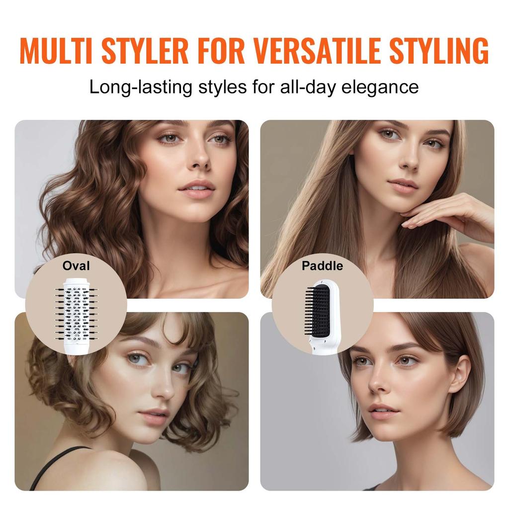 VEVOR Hair Dryer Styler, Ionic Hair Dryer Brush, 110,000RPM High-Speed Hot Air Styler with Oval & Paddle Brush