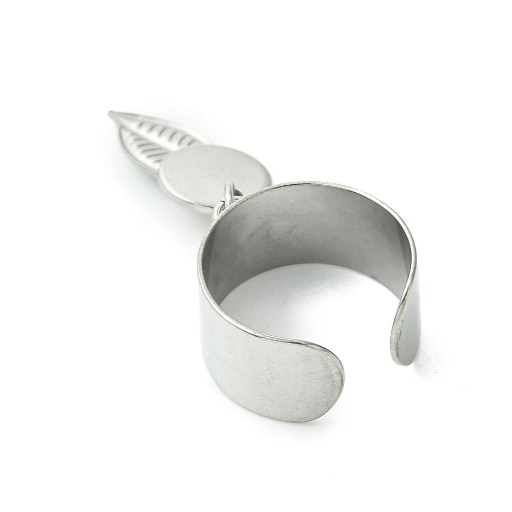 8Pcs 4 Style 304 Stainless Steel Open Cuff Finger Rings with Leaf Charms, Golden & Stainless Steel Color, Inner Diameter: 17~18mm, 2Pcs/style