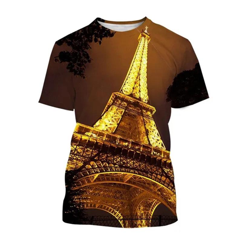 Paris Eiffel Tower 3D Print T-Shirts Streetwear Men Women Fashion Oversized O-Neck Short Sleeved T Shirt Tees Tops Clothing