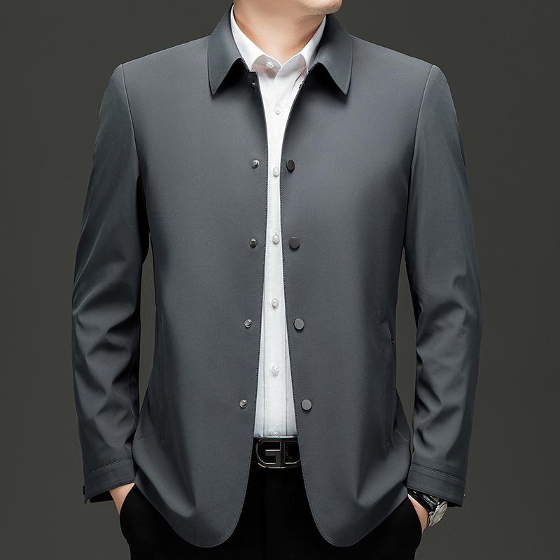 2025 Men's Spring/Autumn Business Jacket - Middle-Aged Fashion, Solid Color Lapel, Outdoor Administrative Style