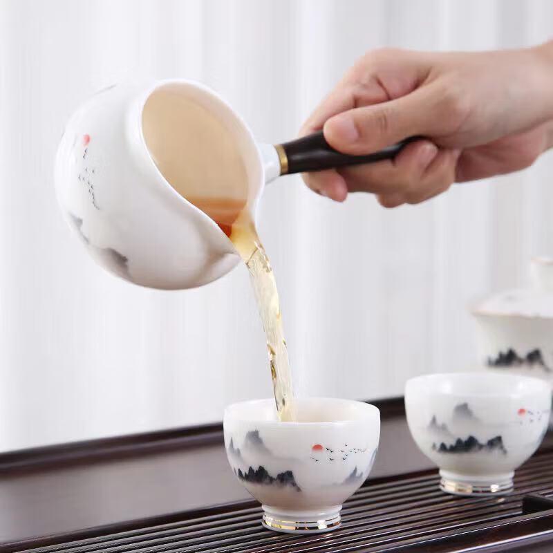 Underglaze Blue Mountain Lamb Fat Jade Porcelain Tea Set