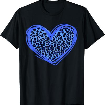 Blue Leopard Heart Shaped Blue Leopard Print T-Shirt