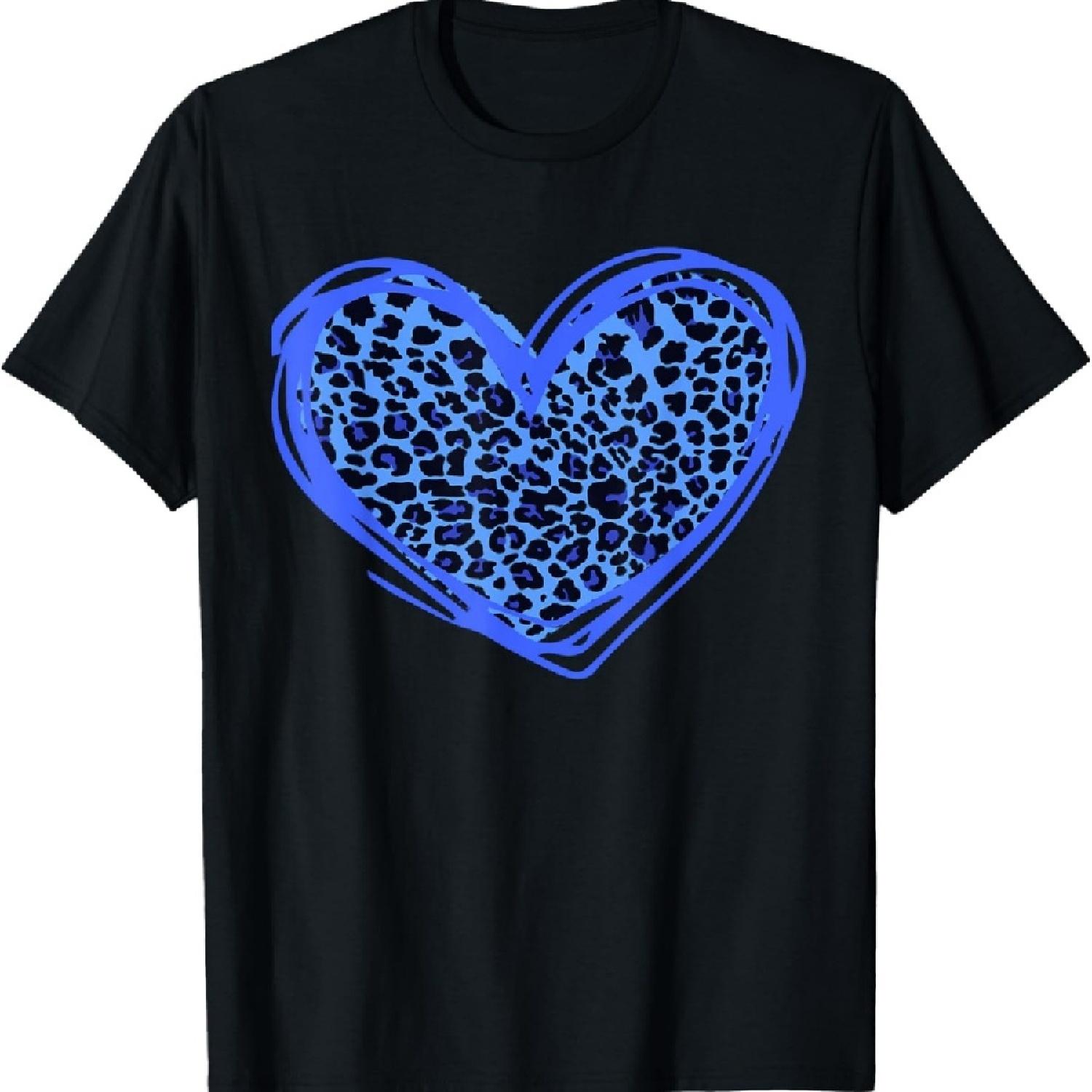 

Blue Leopard Heart Shaped Blue Leopard Print T-Shirt S