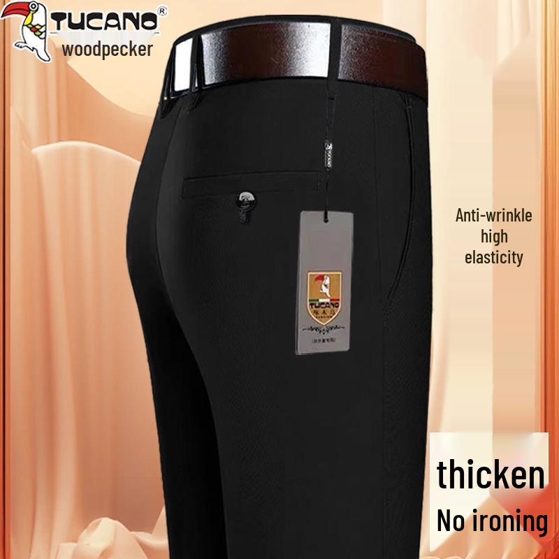 Woodpecker Men's Fleece-Lined Lambswool High-Waisted Straight-Leg Pants