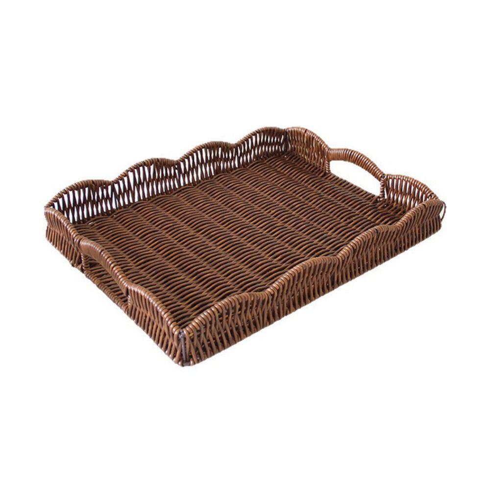 Imitation Rattan Food Serving Tray Rectangular Woven Decorative Platter Remote Control