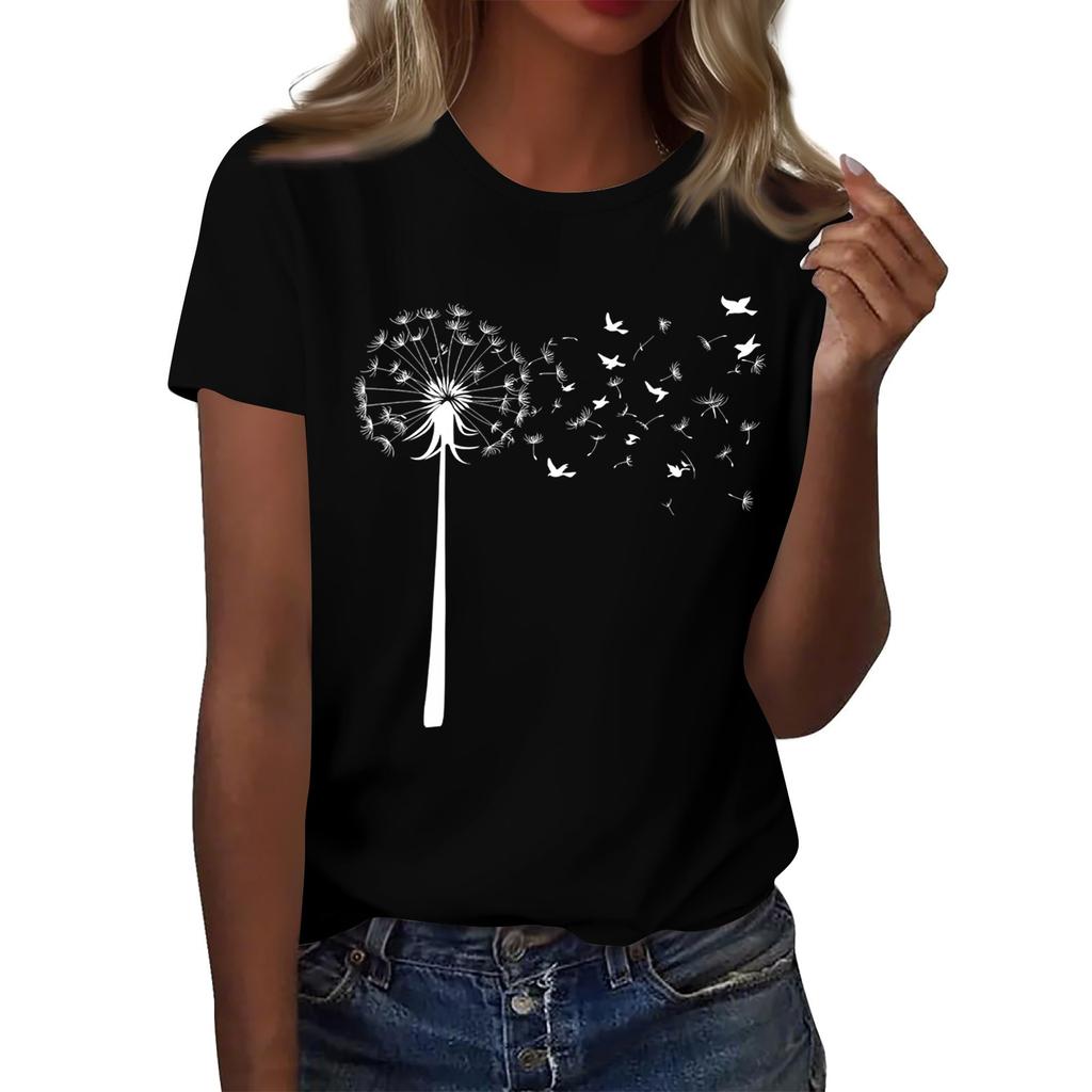 Damenmode Lässig Bedrucktes Rundhals Kurzarm T-Shirt Top T-Shirt Oberteil