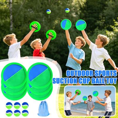 Outdoor Sticky Ball Game Set with Four Catching Discs and Four Velcro Balls Suitable for Children and Family Interactive Play