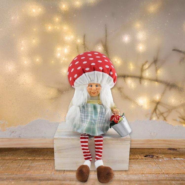 Mushroom Hat Gnomes Doll Christmas Figurine Plush Table Decoration for Holiday Gifting Polyester Ornament for Tabletop