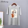 Shellsuning Summer Retro Character Printed T Shirts Women Korean Graphic Trendy Tees Loose Casual Short Sleeve Female Tops