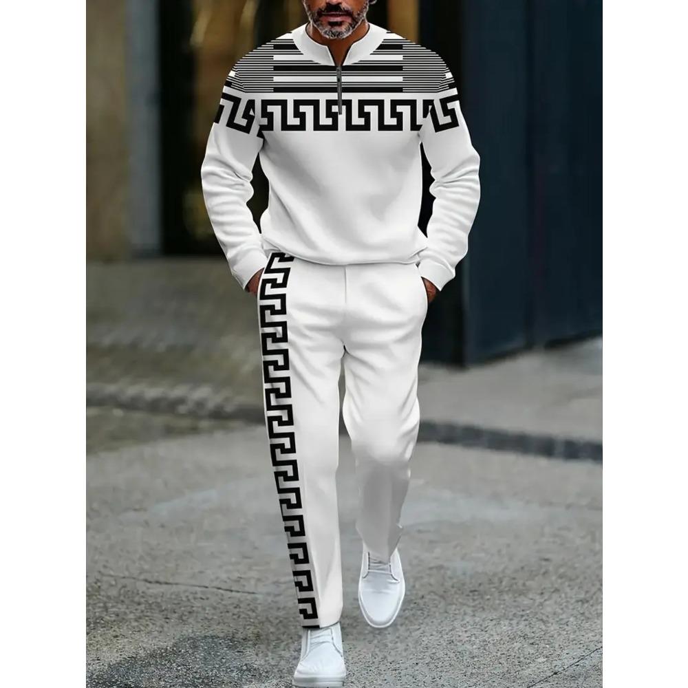 Spring Autumn Fashion Streetwear Men's Long-Sleeved Half-Zipper Stand-Up Collar Men's Casual Sportswear Two-Piece set