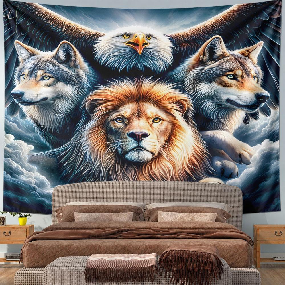 "Majestic Animals in Clouds Design" Pattern Wall Hanging Tapestry Decorative Tapestry Home Decor for Bedroom and Living Room
