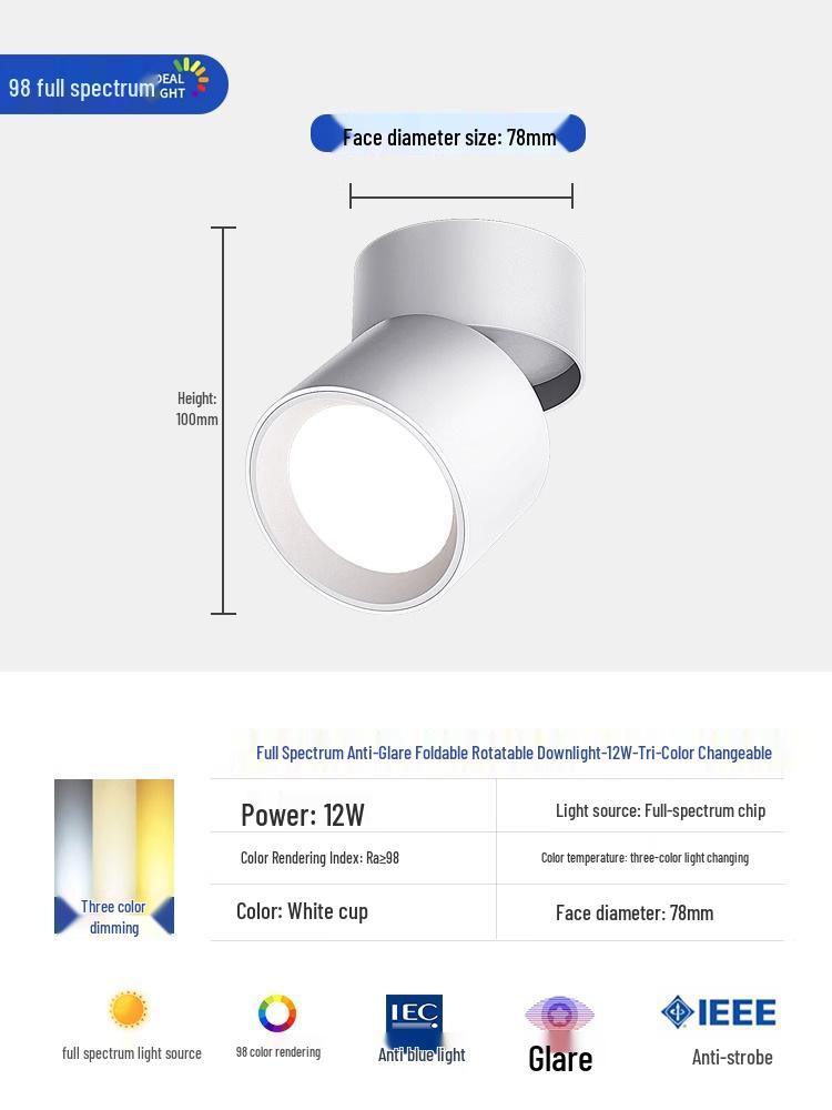 Adjustable Angle Surface-Mounted Downlight for Bedroom and Corridor