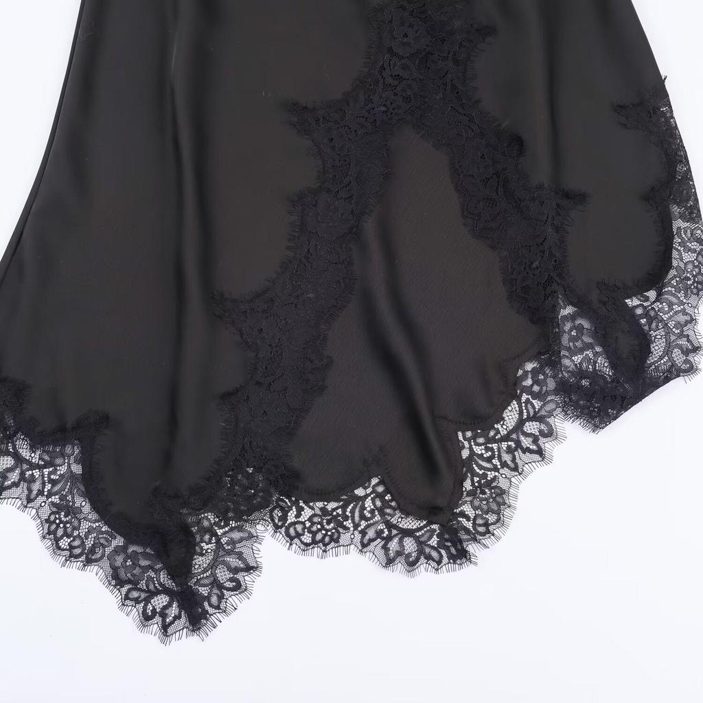 2025 European-Style Women's Silk Satin Lace Dress