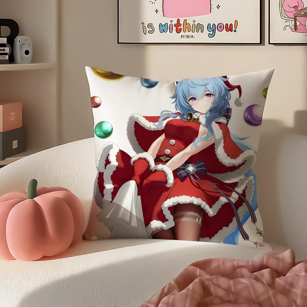 Game Genshin Ganyu Cushion Cover Pillowcase Short Plush Invisible zipper Room Sofa Cushion Cover