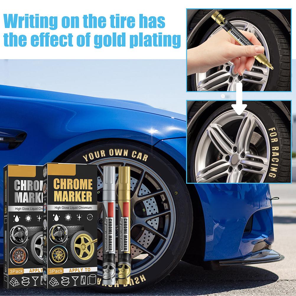 3Pcs Car Repair Paint Scratch Remover Paint Pen High Gloss Liquid Chromium Marker Chrome Marker Pen