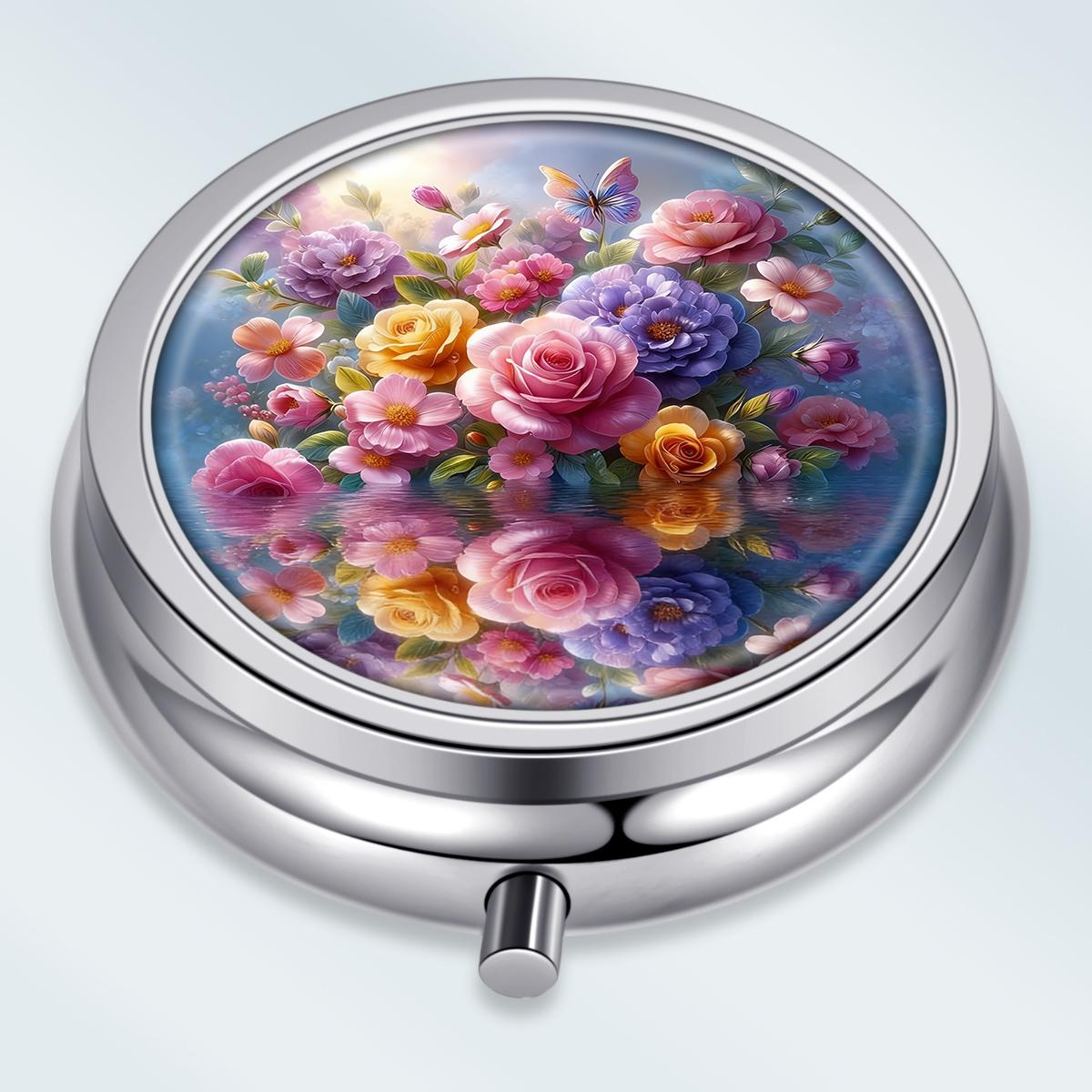 

Portable Pill Box with 3 Compartments, Mini Metal Medicine Organizer Case, Cute Printed Pill Container for Vitamins, Pills, Jewelry, Travel, Daily Use разноцветный