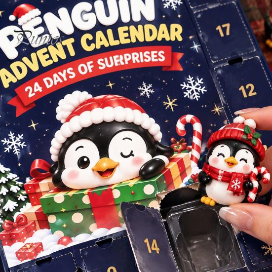 Festive Desk Decor 2026 Animal Advent Calendar with 24 Penguin Figures, Christmas Countdown Set Holiday Toys for Kids Adults, Decorative Theme
