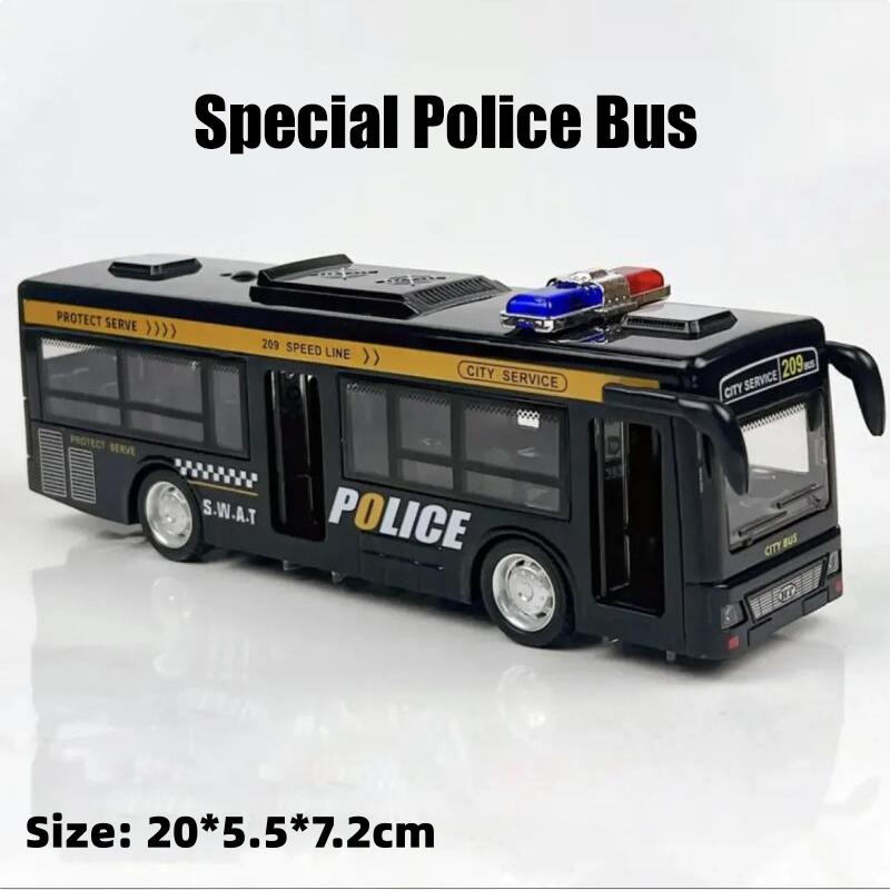 Großer Polizeibus Pull-Back-Fahrzeug Modell eines simulierten Polizeiautos mit Lichtern Musik Trägheitsauto Spielzeug für Kinder Geburtstagsgeschenk