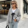New European and American Women's Clothing Autumn and Winter Knitted Cardigan Lace-up Sweater Solid Color Loose Long-sleeved Top Jacket