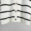 Women'S Striped Knit Cardigan V-Neck Cotton Thickened Warm Loose Fit Autumn Winter Sweater