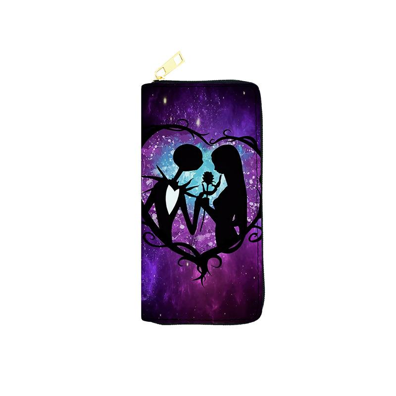 Nightmare Before Christmas PU Long Zip Wallet for Women Single Zipper Clutch Purse Makeup Bag Jack Skellington 3pcs