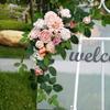 2Pcs Outdoor Wedding Simulation Rose Green Plant Welcome Corner Flower Decoration Set for Outdoor Patio Garden Home Wedding Holiday Party Decoration