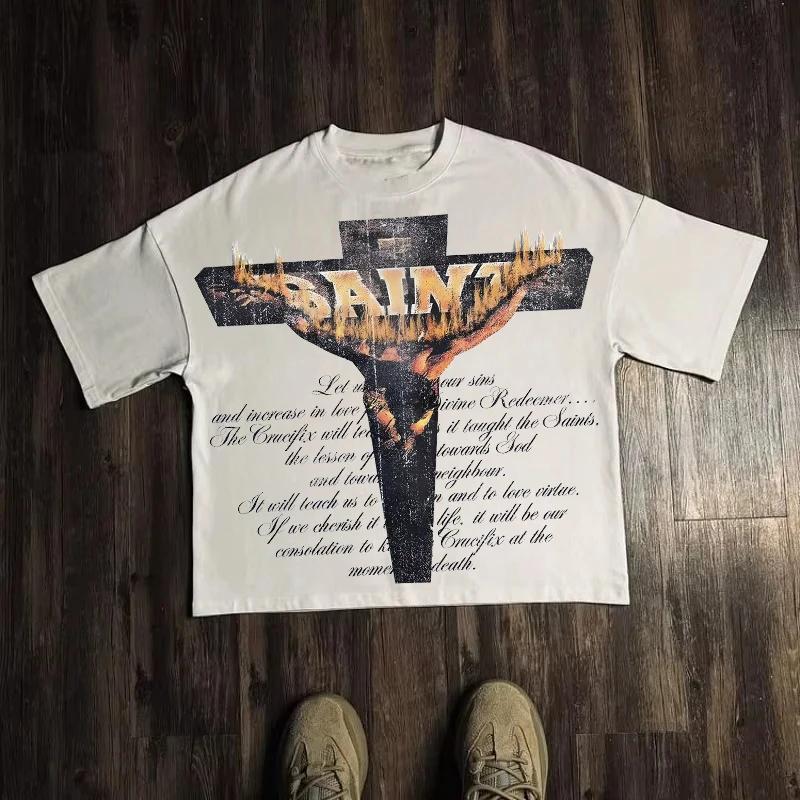 Graphic T-shirt Men Women Vintage Top Hip Hop Streetwear Oversized T-shirt Short Sleeve Casual Clothing Summer Fashion Trendy Tees Top