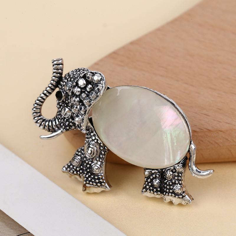 Animal Embossed Shell Inlay Lucky Elephant Brooch Pin For Men Women Decor