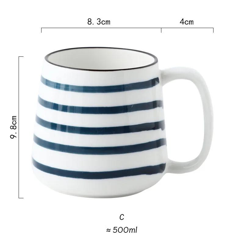 500ml Ceramiczny Kubek z Łyżeczką Japoński Ręcznie Malowany Styl Kubki Śniadaniowe Biuro Dom Filiżanka do Herbaty Kubek na Wodę Naczynia do Picia Prezenty