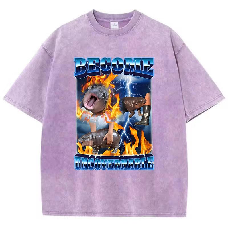 Hip Hop Retro T Shirt Vintage Washed Cotton T-Shirt Animals Graphic Tee Casual Streetwear Spring Summer Fall