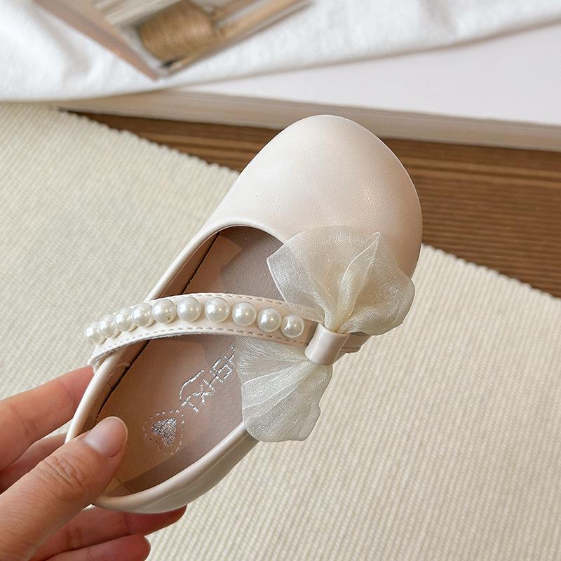 Mädchen Ballerinas mit Schleife und Perlen - Frühling/Herbst 2026, Weiche Ledersohle, Ideal für Auftritte & Tanz