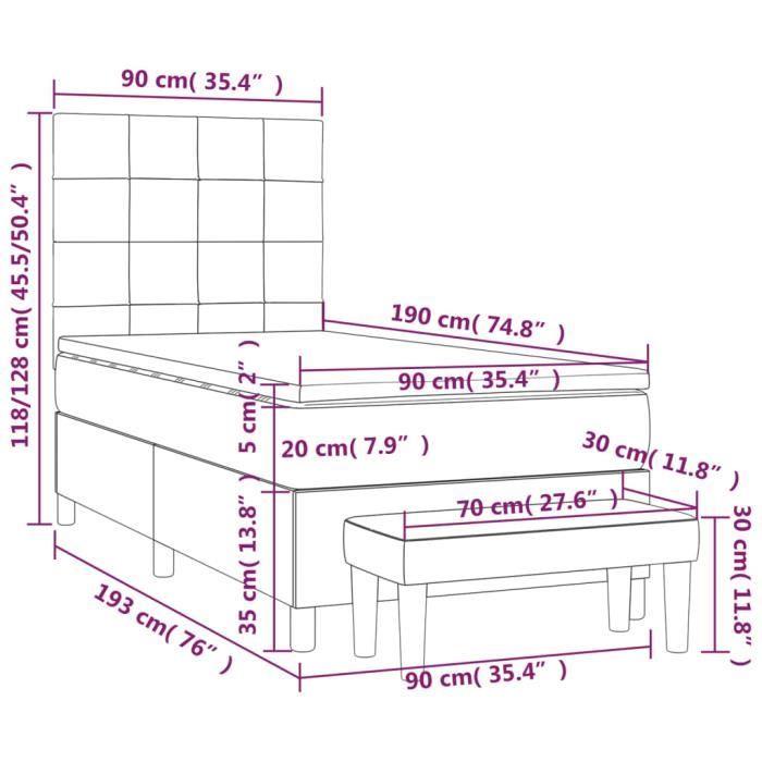 3137816 vidaXL Lit à sommier tapissier et matelas Gris foncé 90x190 cm Velours