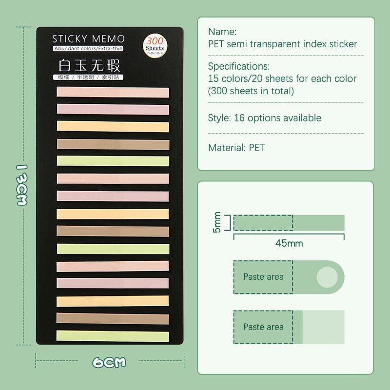 300 listů Průsvitné Duhové Barvy Indexové Samolepicí Poznámky Papírová Samolepka Blok Záložka Školní Potřeby Kawaii Kancelářské Potřeby Dárky