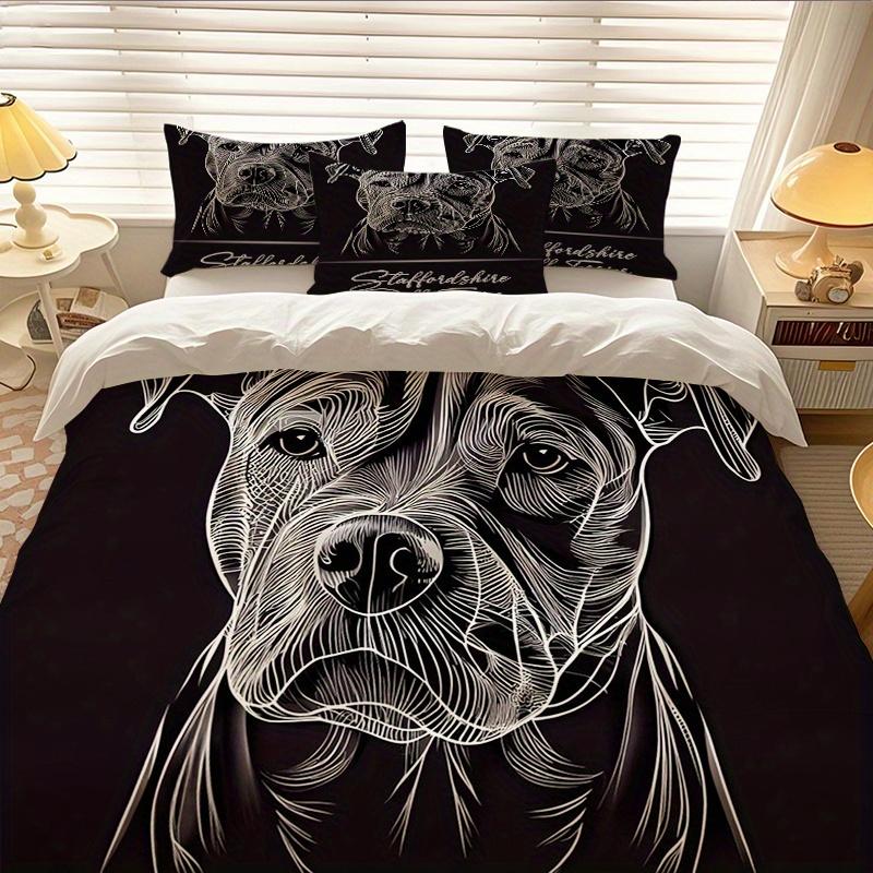 

3PCS Bull Terrier Bedding Set Black White Line Drawing Duvet Cover With Pillowcase No Insert Queen Size Minimalist Room Decor AU Queen(210x210cm)
