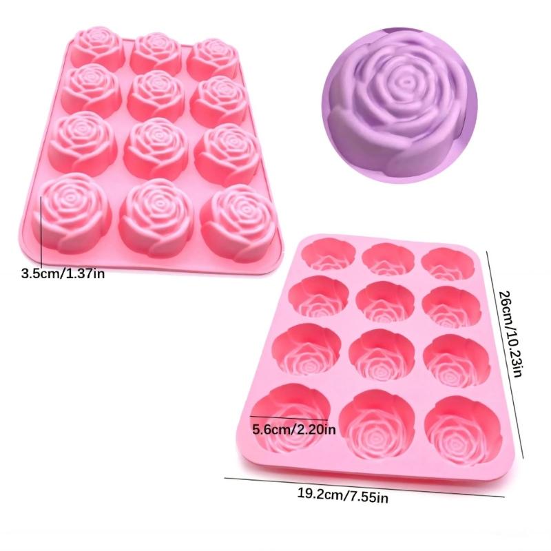 12 Cavity Rose Silicone Molds Set Oven Bake Flower Pan For Professional Bakers And Creative Cooking Enthusiasts