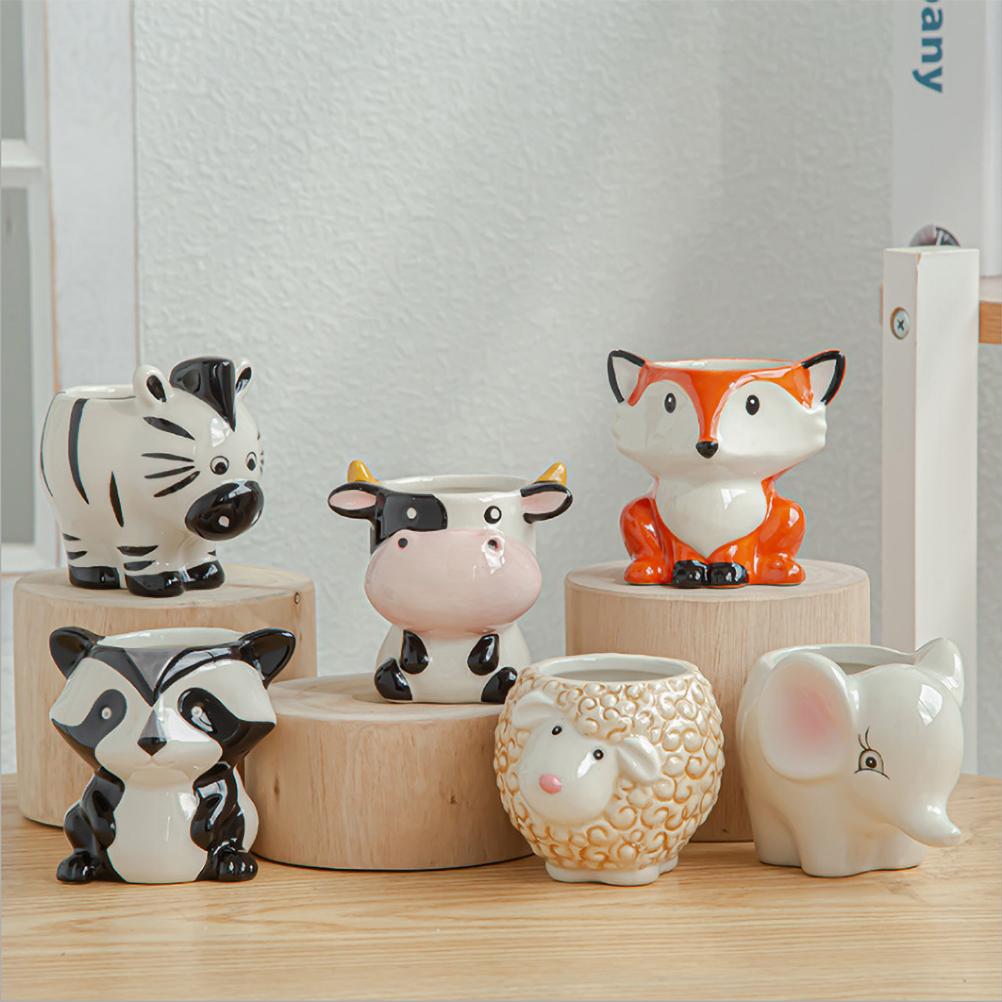 Cute Ceramics Animal Shaped Plant Pots Cartoon Succulent Flower Pots Garden Ornaments