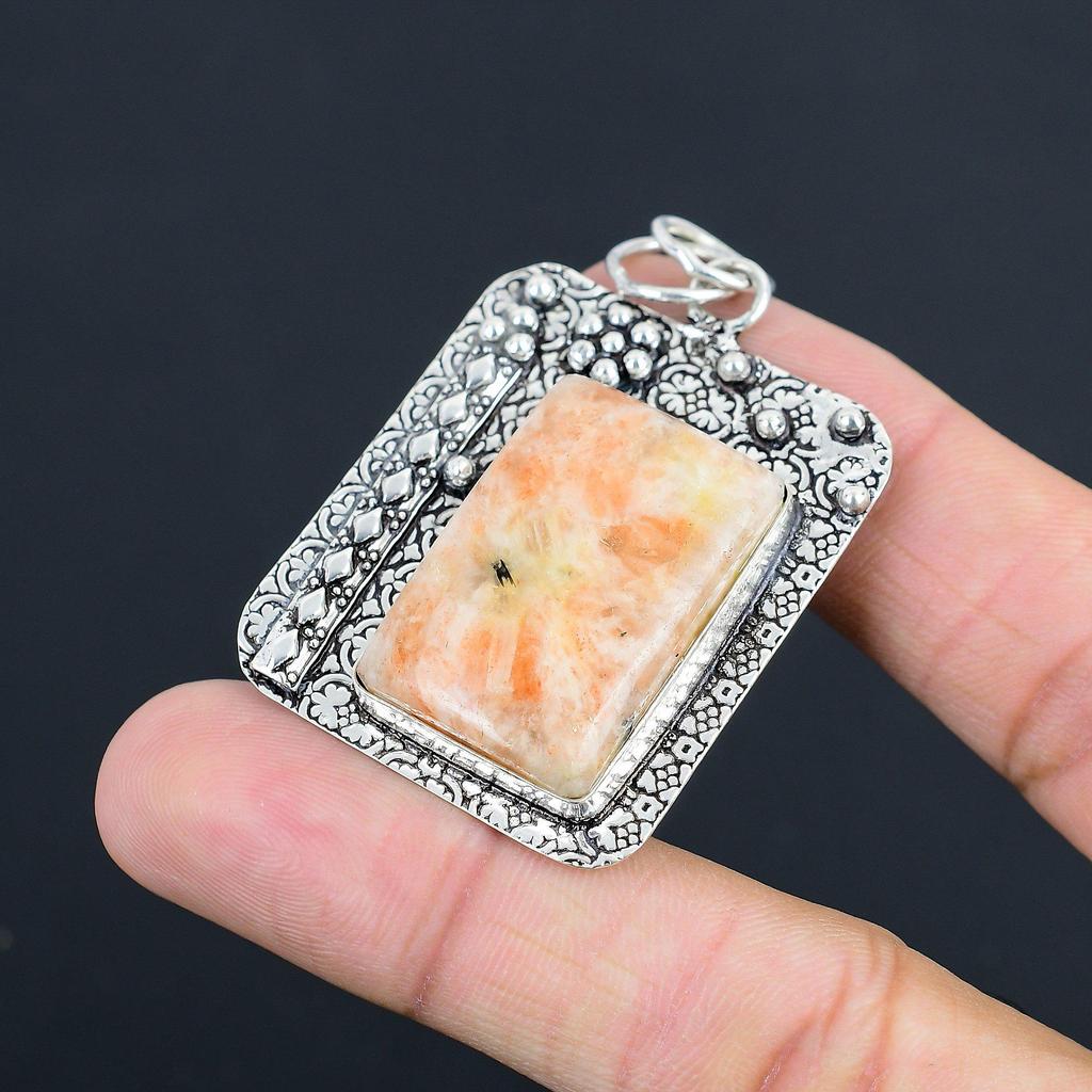Birthday Gift For Her Natural Sunstone Gemstone Pendant 925 Sterling Silver