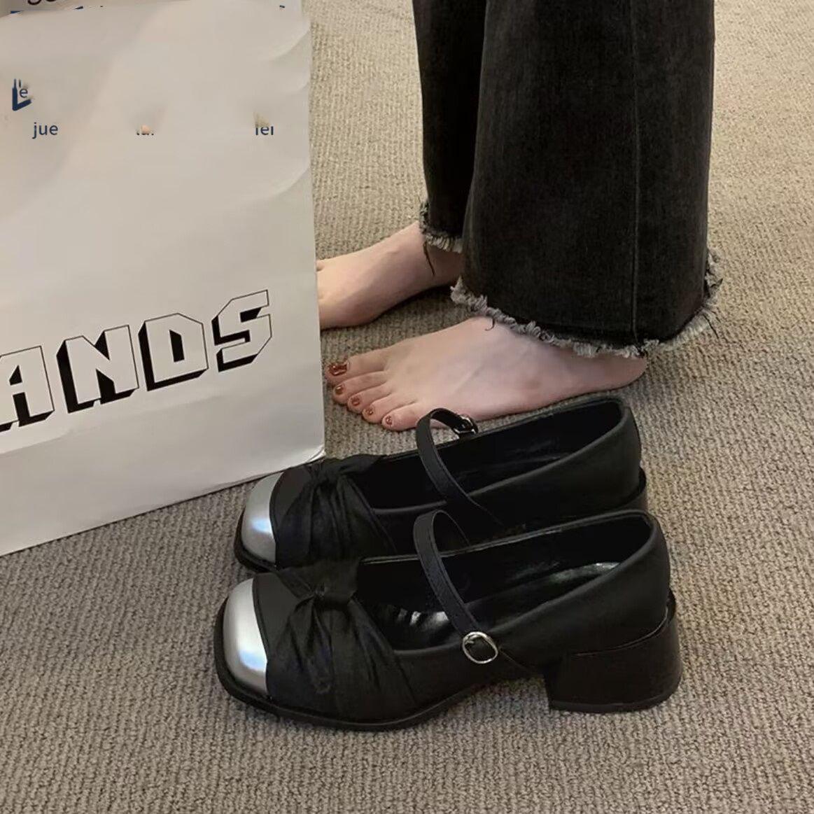 

Mary Jane shoes women s spring new retro temperament gentle square head leather shoes single shoes women 40 чёрный