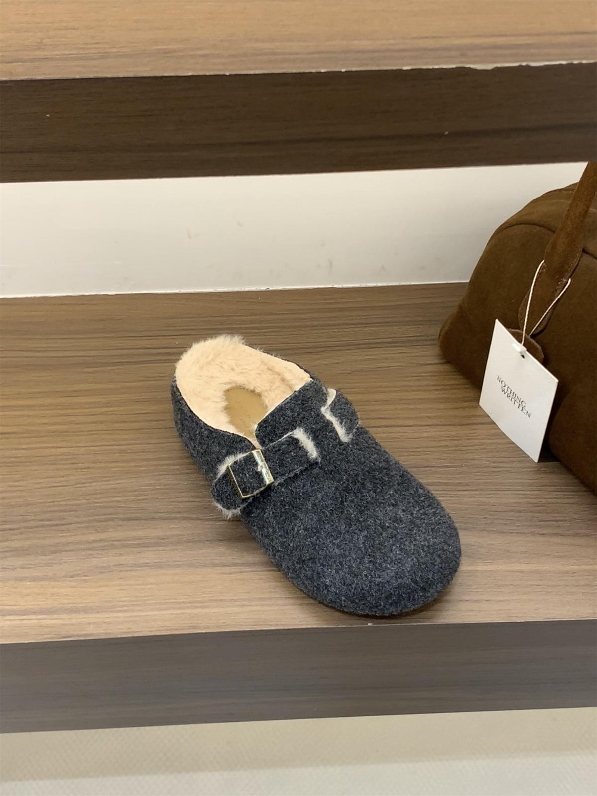 

Inner height increase small man fleece Birkenstock wool slippers women s shoes 2025 fall/winter one kick of Bokenstock single shoes 40 темно-серого