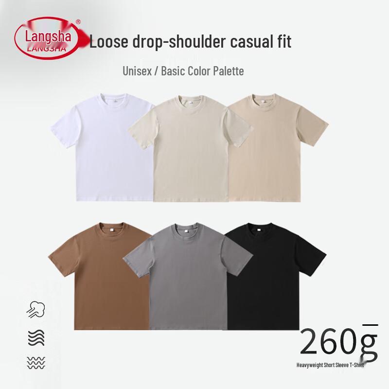 Langsha Men s Heavyweight Cotton Loose Fit T-Shirt S