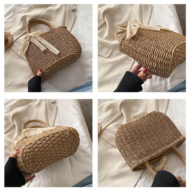 Frauen Rattan Eimer handgemachte gewebte Stroh Tasche neue Stil Band Umhängetaschen