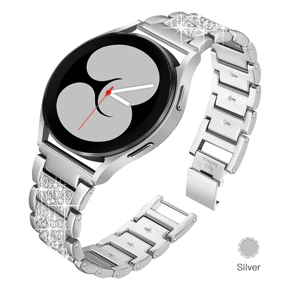 

20 мм Алмазный ремешок для часов Samsung Galaxy Watch 6 5 4 Роскошный Bling Быстросъемный ремешок для часов Huawei Watch GT 4/3/2 Браслет 20mm watch band серебряный