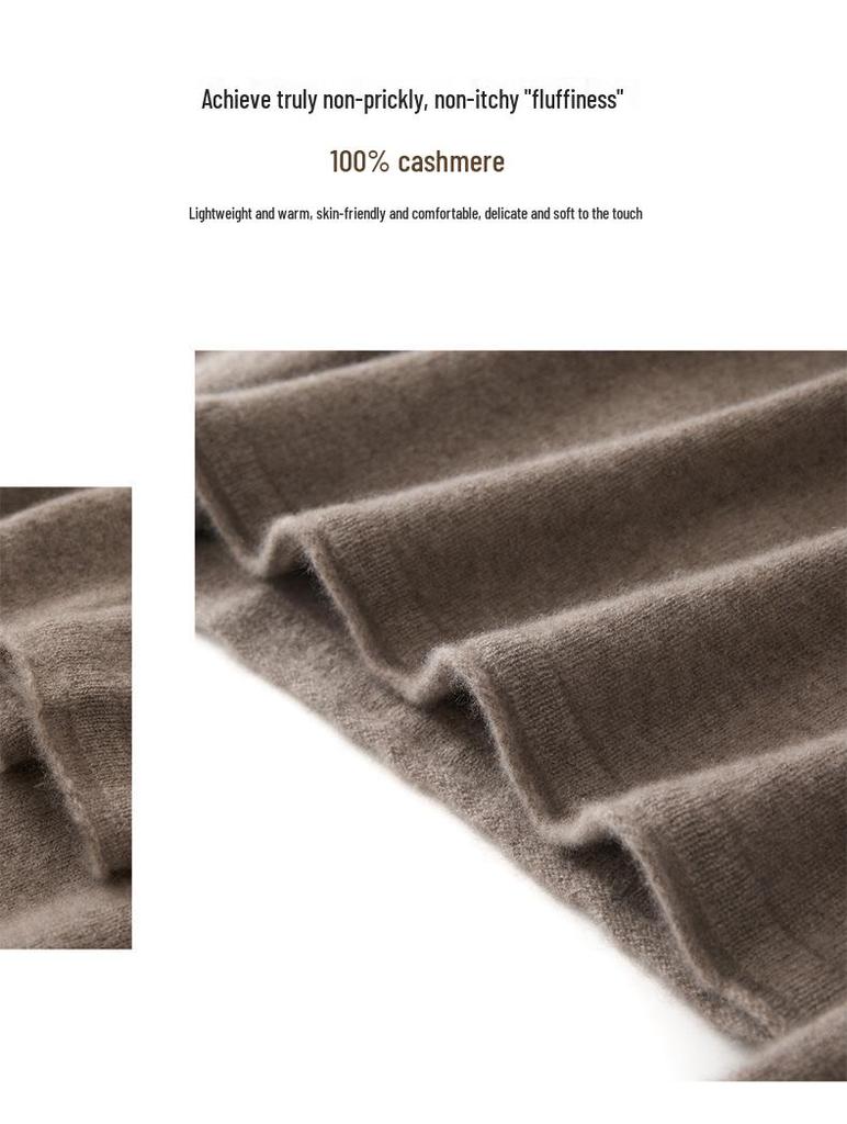 Women's Pure Cashmere Round Neck Loose Fit Sweater with Rolled Edge