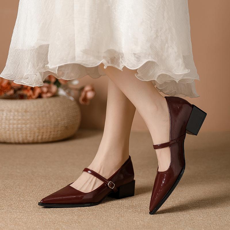 

Spring and Autumn Simple Versatile Pointed Mary Jane Single Shoes Mori Retro Style Niche Buckle Thick Heel Small Leather Shoes Women 35