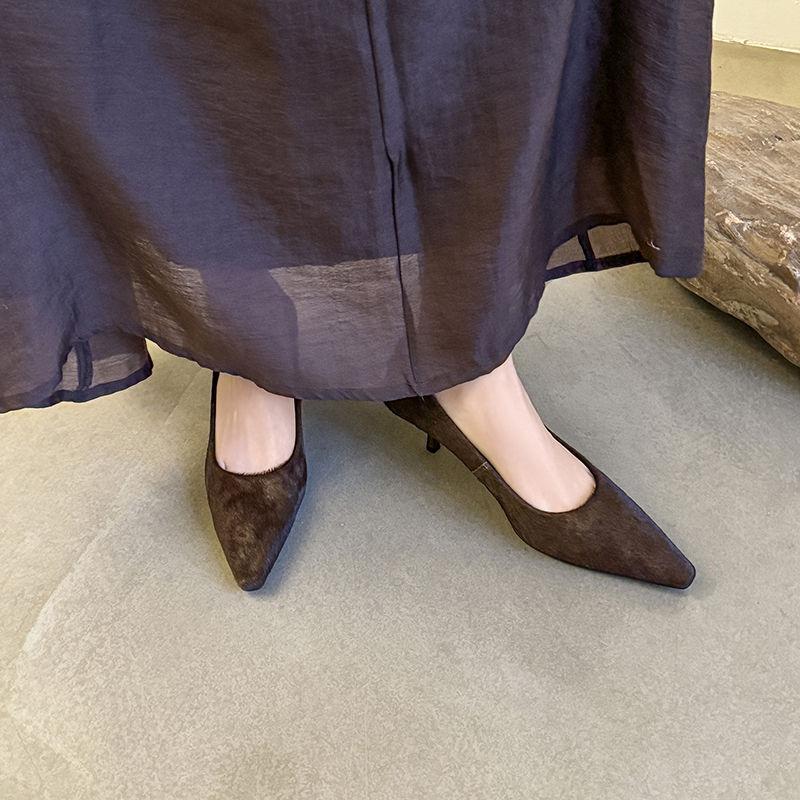 Fashion 2025 New Spring Women Pumps Square Toe Thin Heel Horsehair Leather Shoes for Women Elegant Handmade High Heels Ladies Shoes