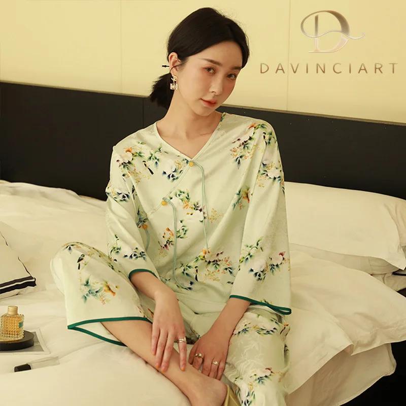 Print Satin Silk Sexy Pijamas for Woman Long Sleeve Pants Sleepwear 2 Picecs Set Loungewear Women Pijamas Outfits Home Suit Pjs