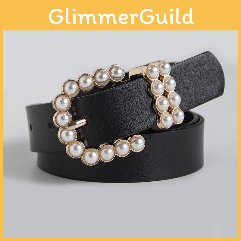 Elegant Womens Faux Leather Belt With Pearl Buckle For Office And Casual Wear
