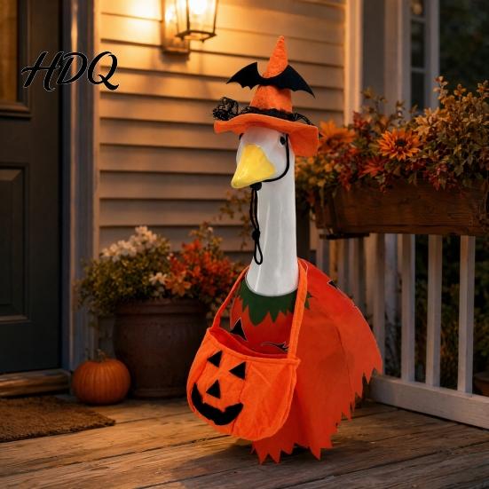 Ghost Goose Costume 1 Set Halloween Porch Outfit with Light-up Lantern Durable Polyester Pumpkin Apparel for 23 Inch Statue Yard Festive Decor