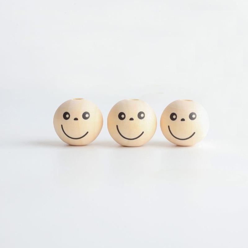 20Pcs Smiles Wood Beads Natural Wooden Beads for Crafting, Hole Round Wooden Smiles Face Beads Set for DIY Decorations