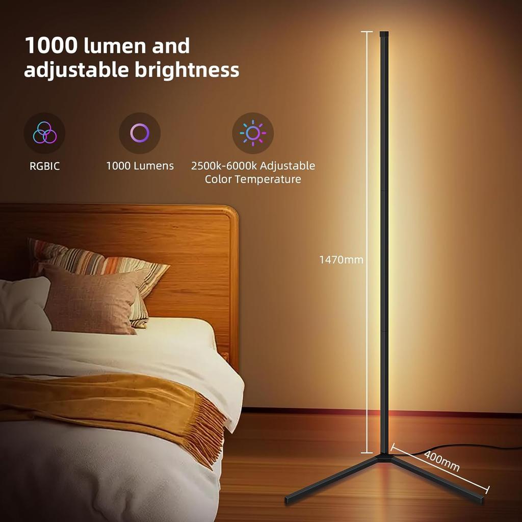 LED Floor Lamp,RGB Corner Floor Lamp with APP and Remote Control,16 Million DIY Colors&Ambient Lighting,Music Sync,Timer Setting,for Living Room,
